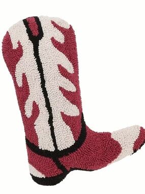 NWOT Western Boot Pillow - Dark Red & Cream, Home Accents